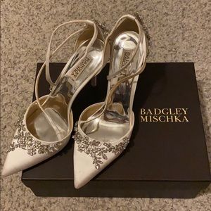 Badgley Mischka Jeweled Heels- White Satin